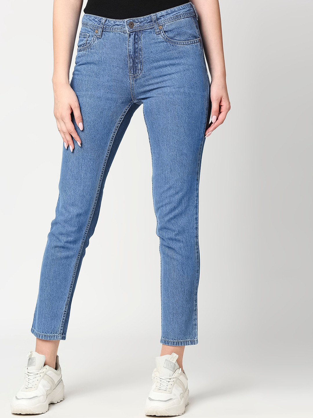 

High Star Women Slim Fit High-Rise Clean Look Stretchable Cropped Jeans, Blue