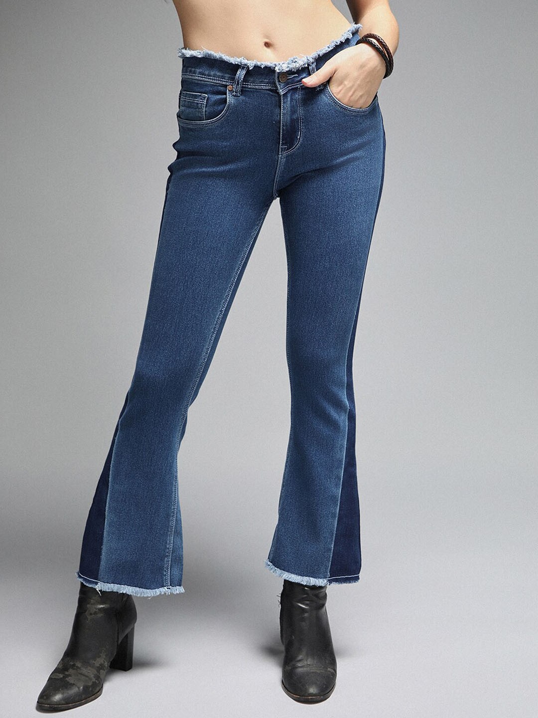 

High Star Women Bootcut High-Rise Clean Look Stretchable Jeans, Blue