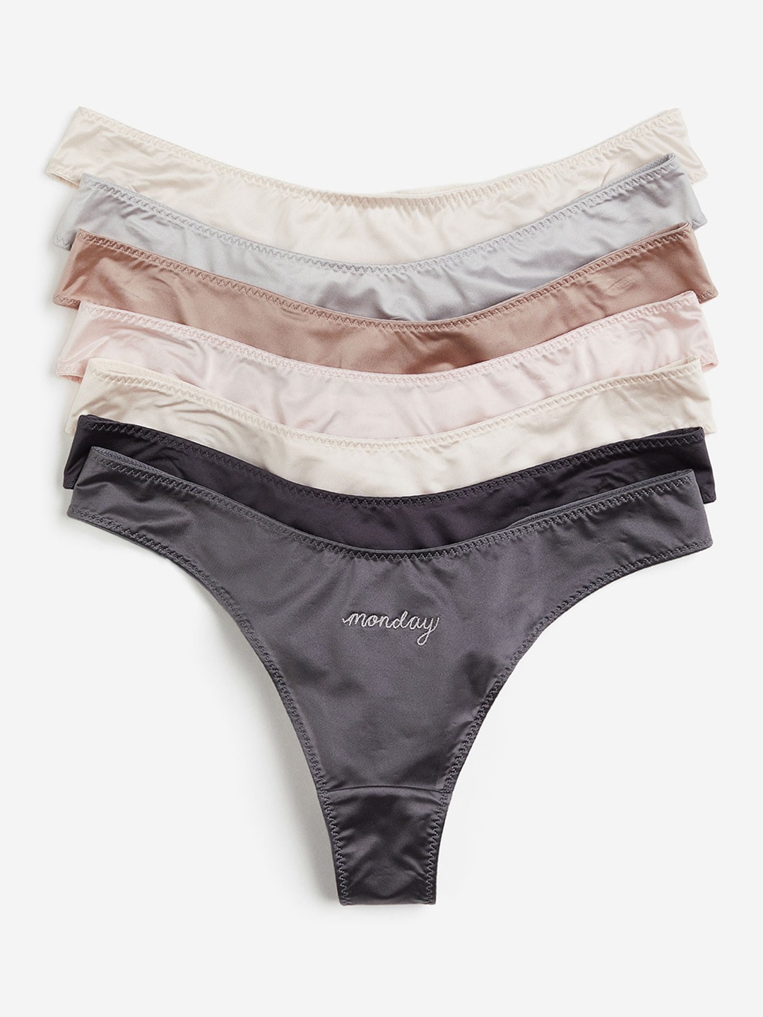 

H&M 7-Pack Satin Brazilian Briefs, Grey
