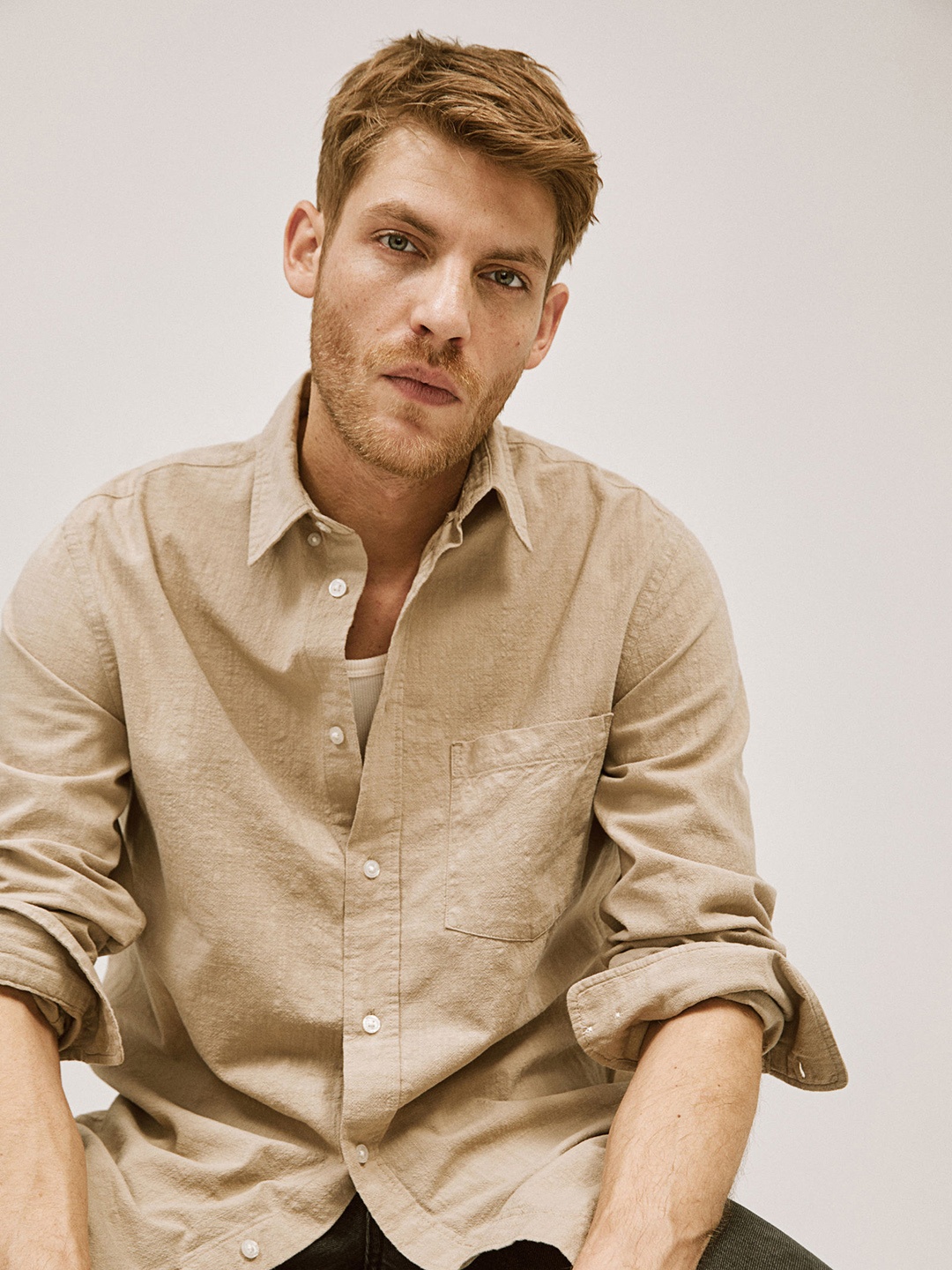 

H&M Pure Cotton Regular Fit Textured Shirt, Beige