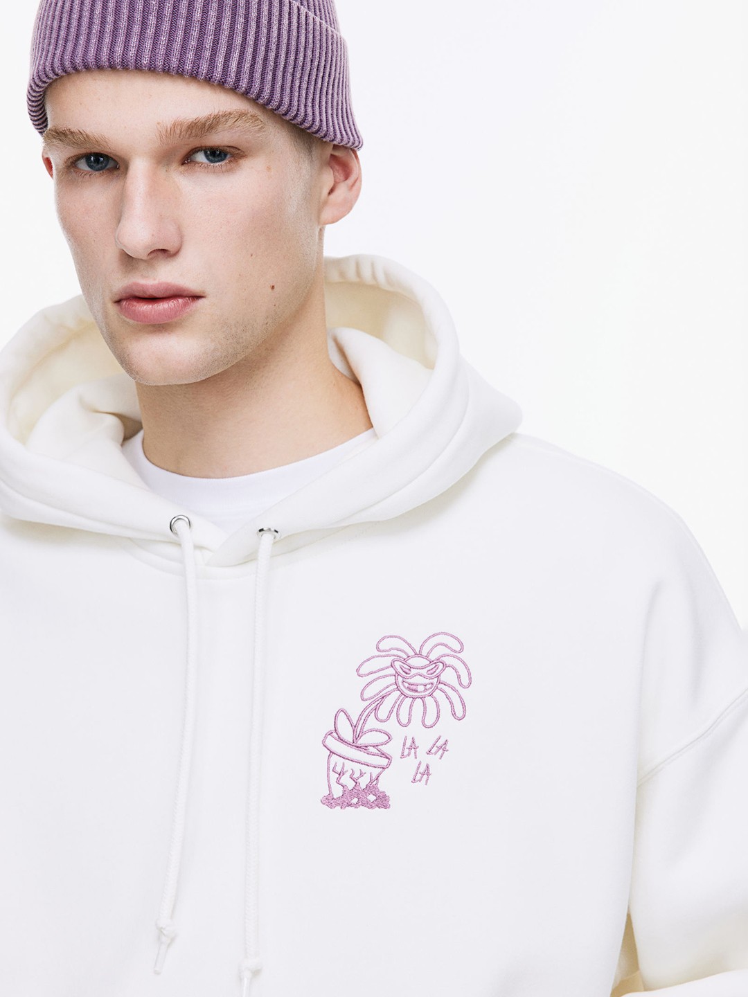 

H&M Oversized Fit Motif Detail Hoodie, White