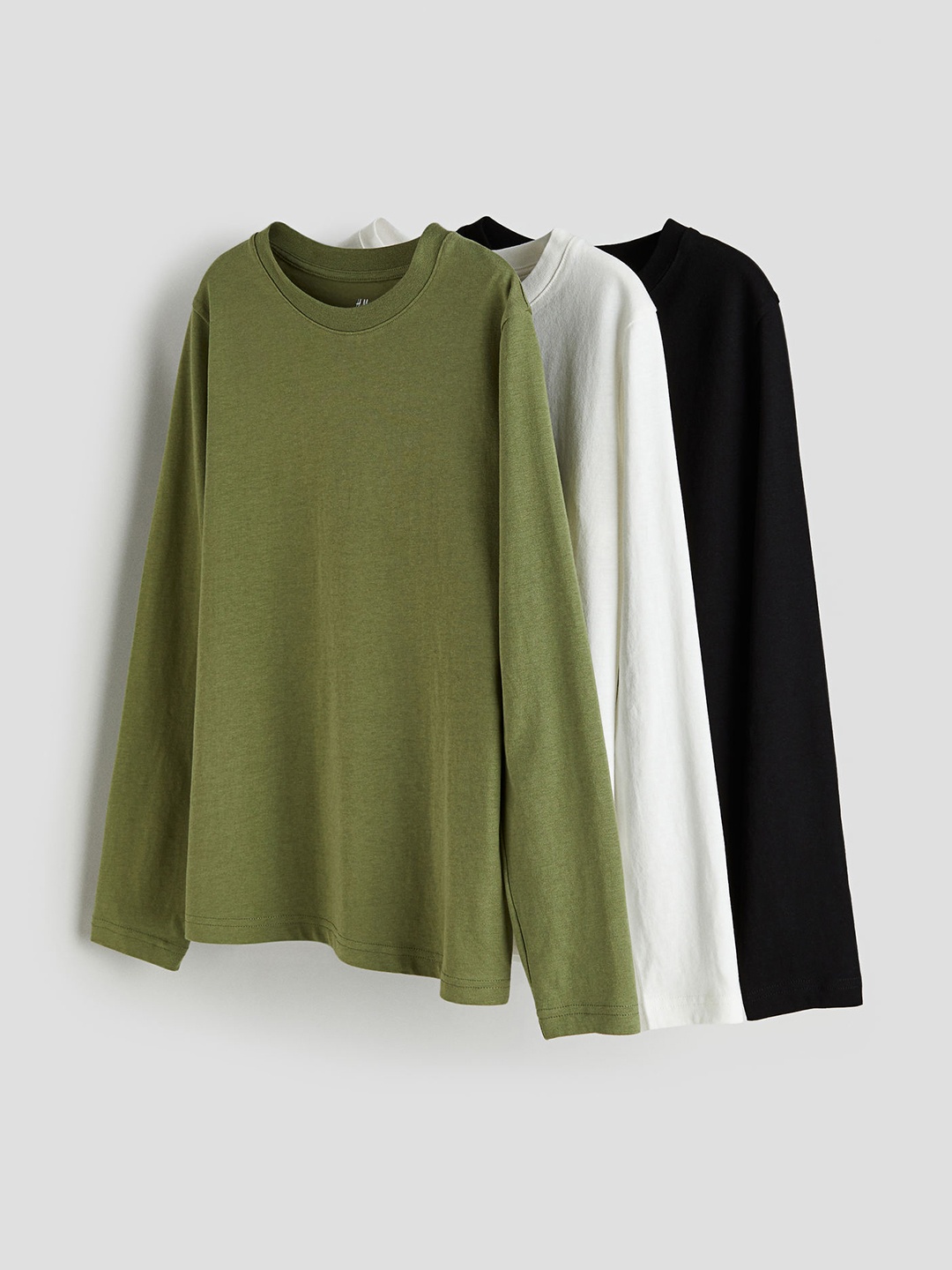 

H&M Boys 3-Pack Long-Sleeved T-Shirts, Green