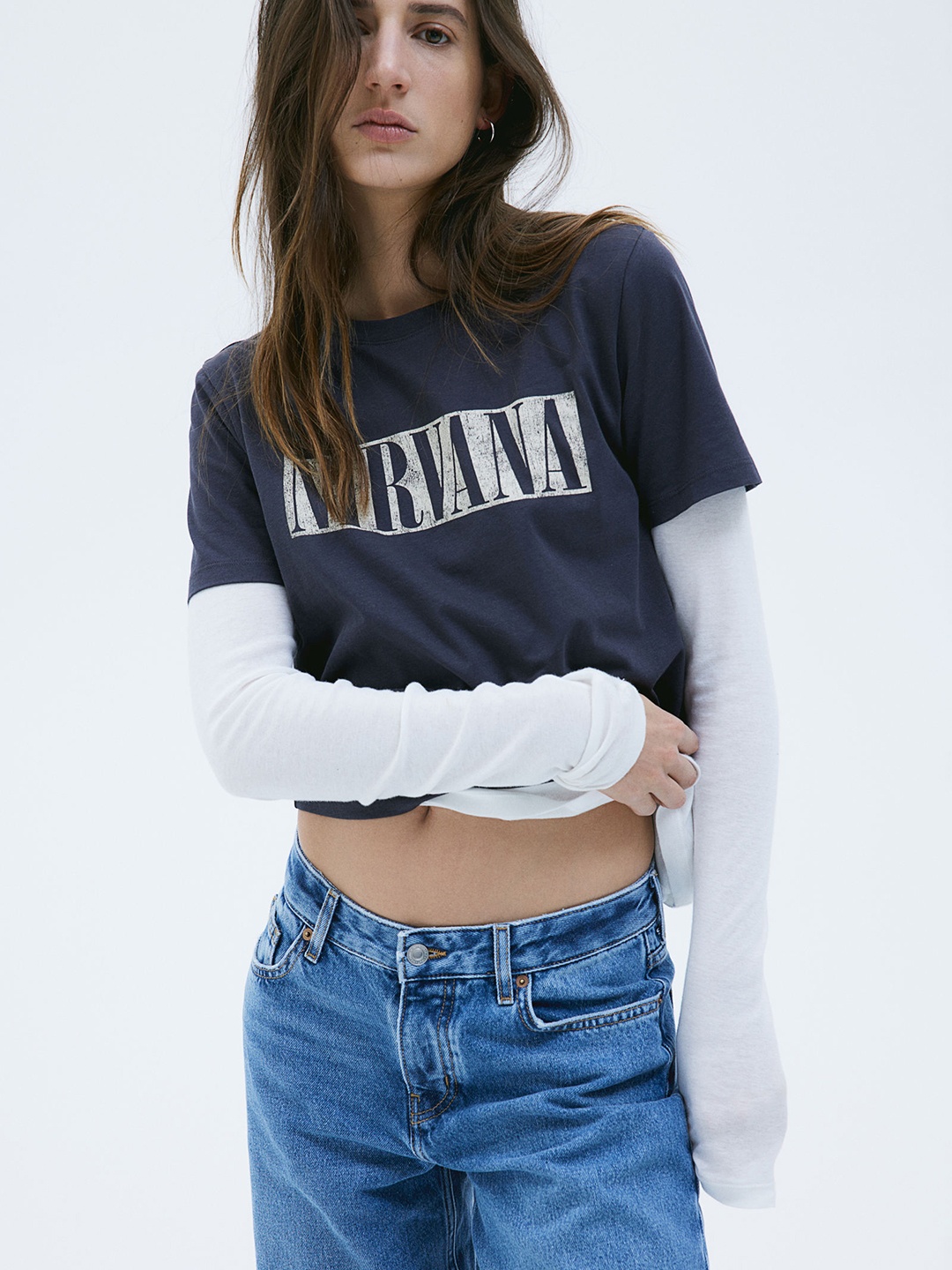 

H&M Nirvana Pure Cotton T-shirt With A Motif, Grey