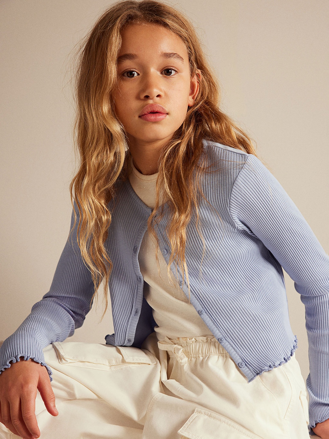 

H&M Girls Ribbed Jersey Cardigan, Blue