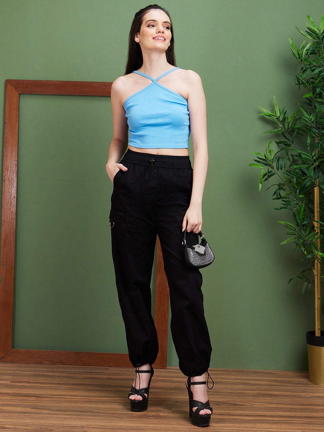 

Globus Women Black Smart Straight Fit Cotton Cargos Trousers