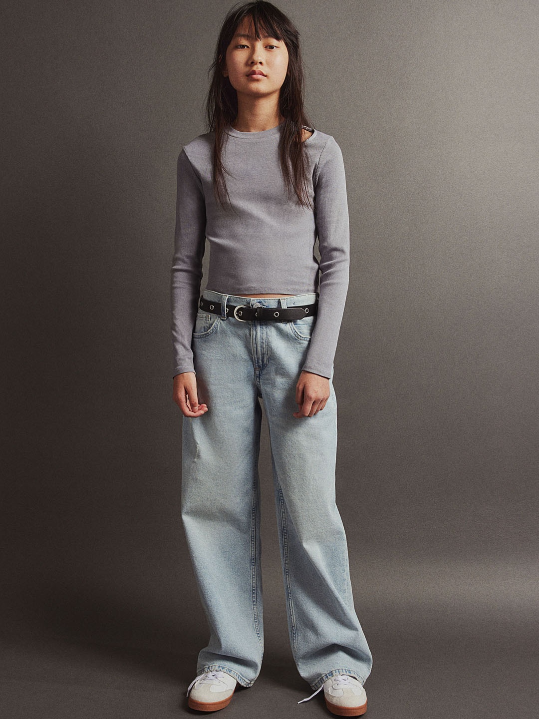 

H&M Girls Loose Fit Wide Leg Low Jeans, Blue