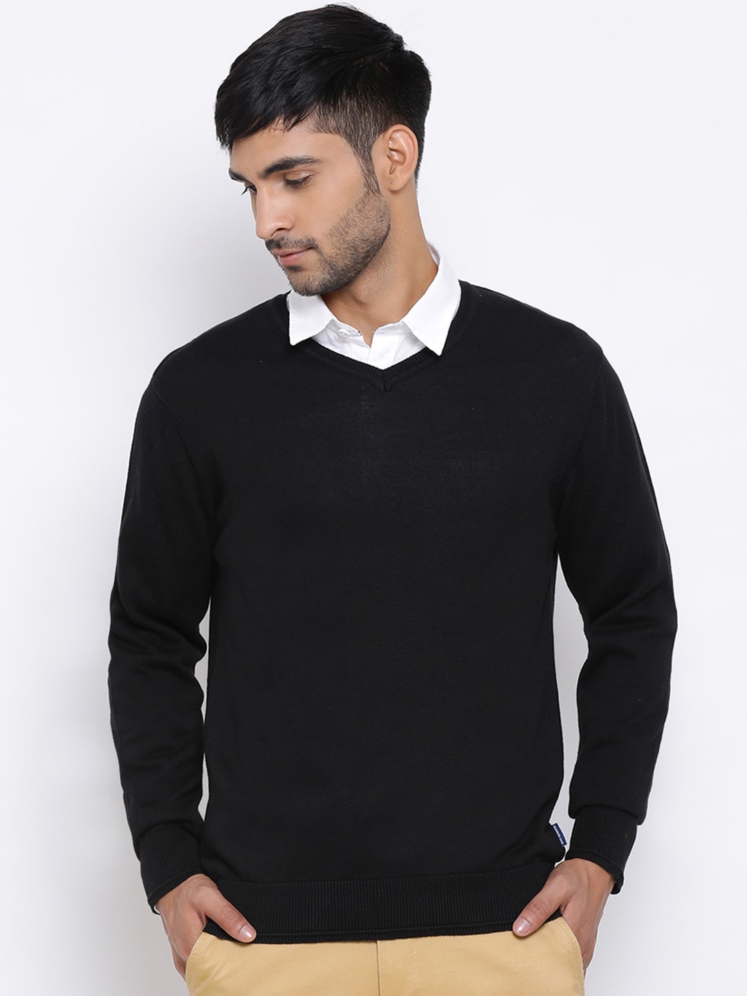 

Numero Uno V-Neck Cotton Pullover, Black