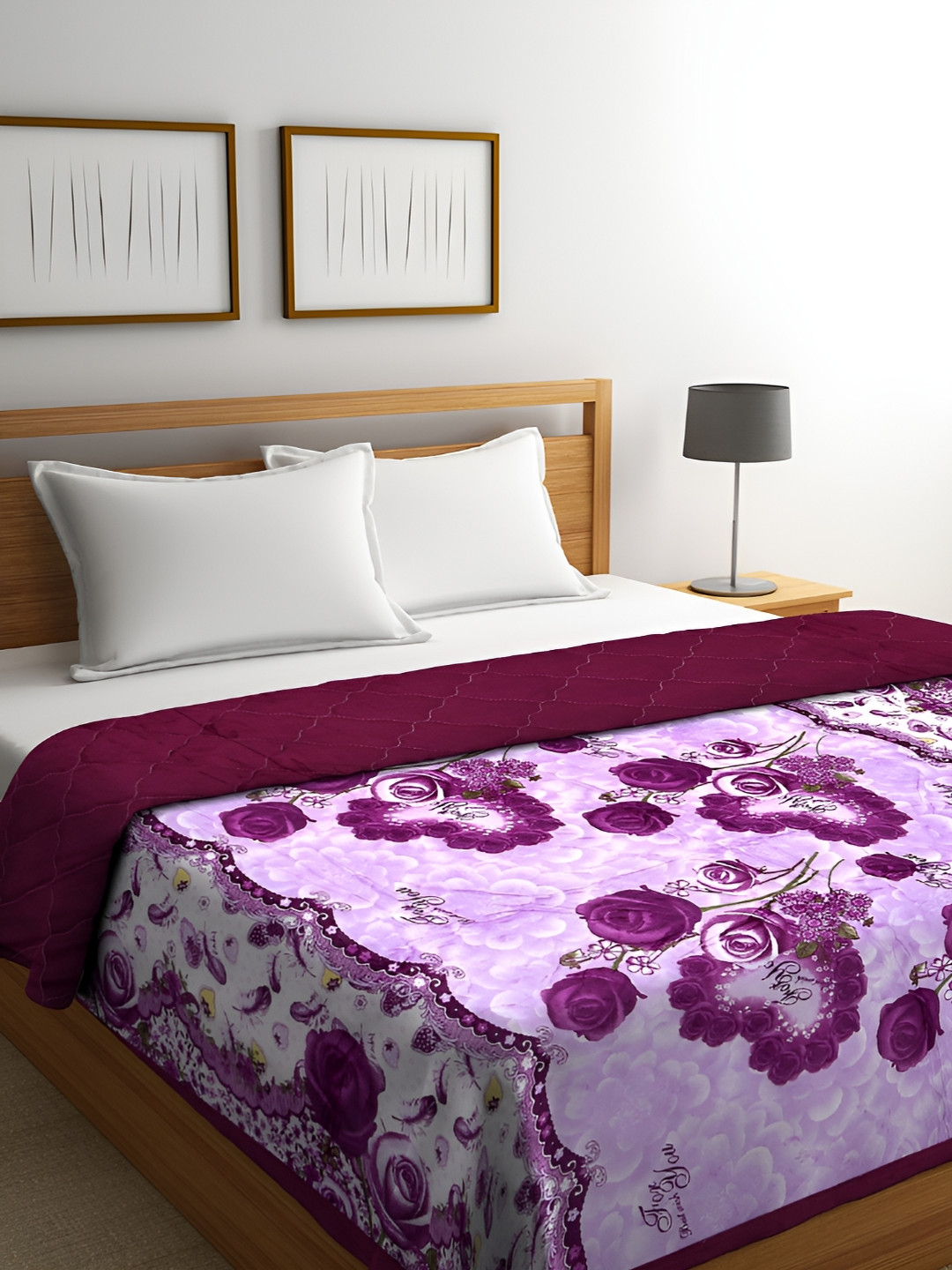 

Dhrohar Purple & Pink Floral Microfiber Mild Winter 500 GSM Double Bed Quilt