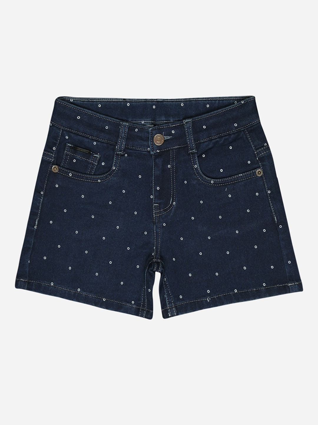 

Bodycare Kids Girls Geometric Printed Denim Shorts, Navy blue