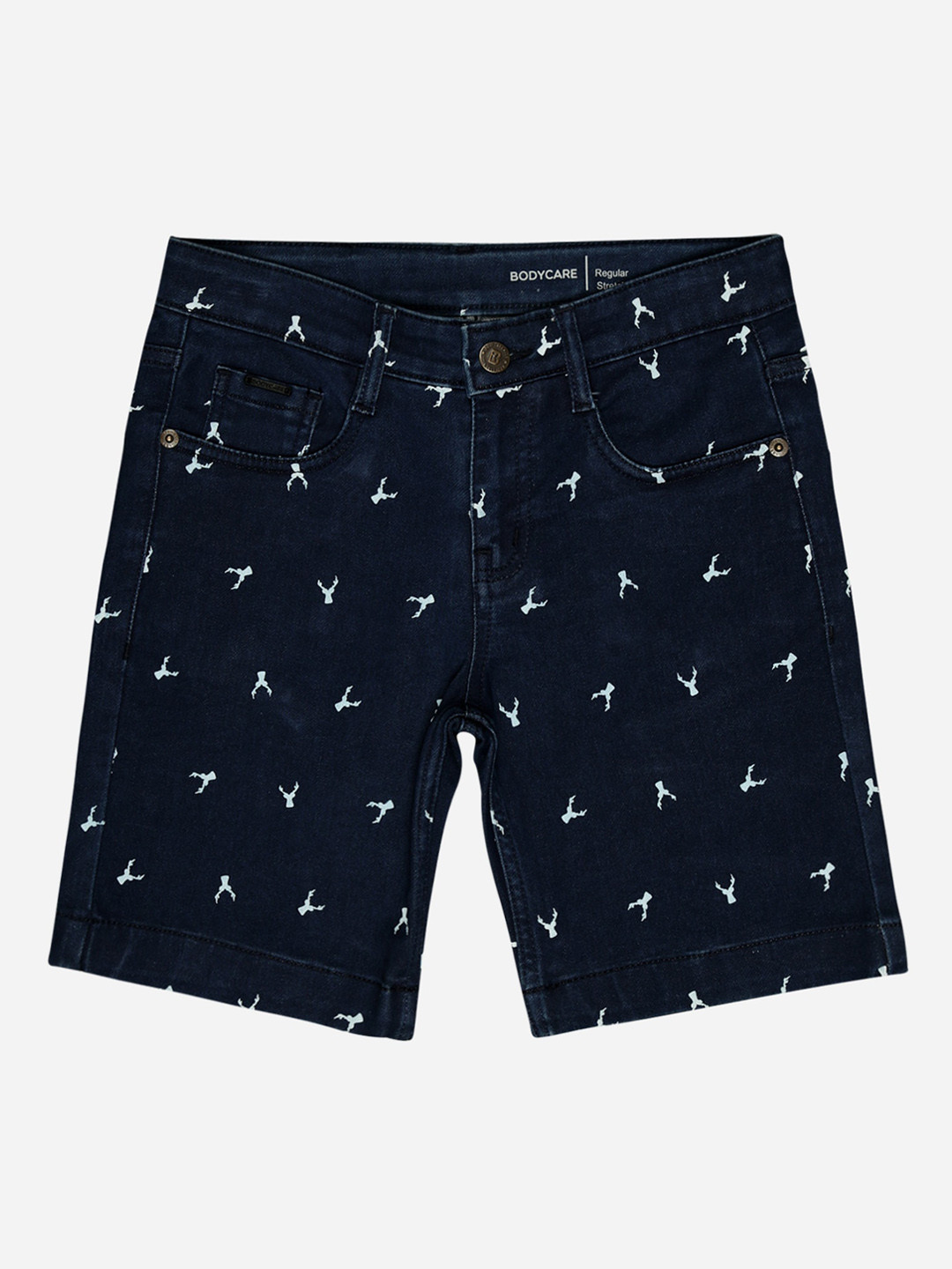 

Bodycare Kids Boys Conversational Printed Denim Shorts, Navy blue