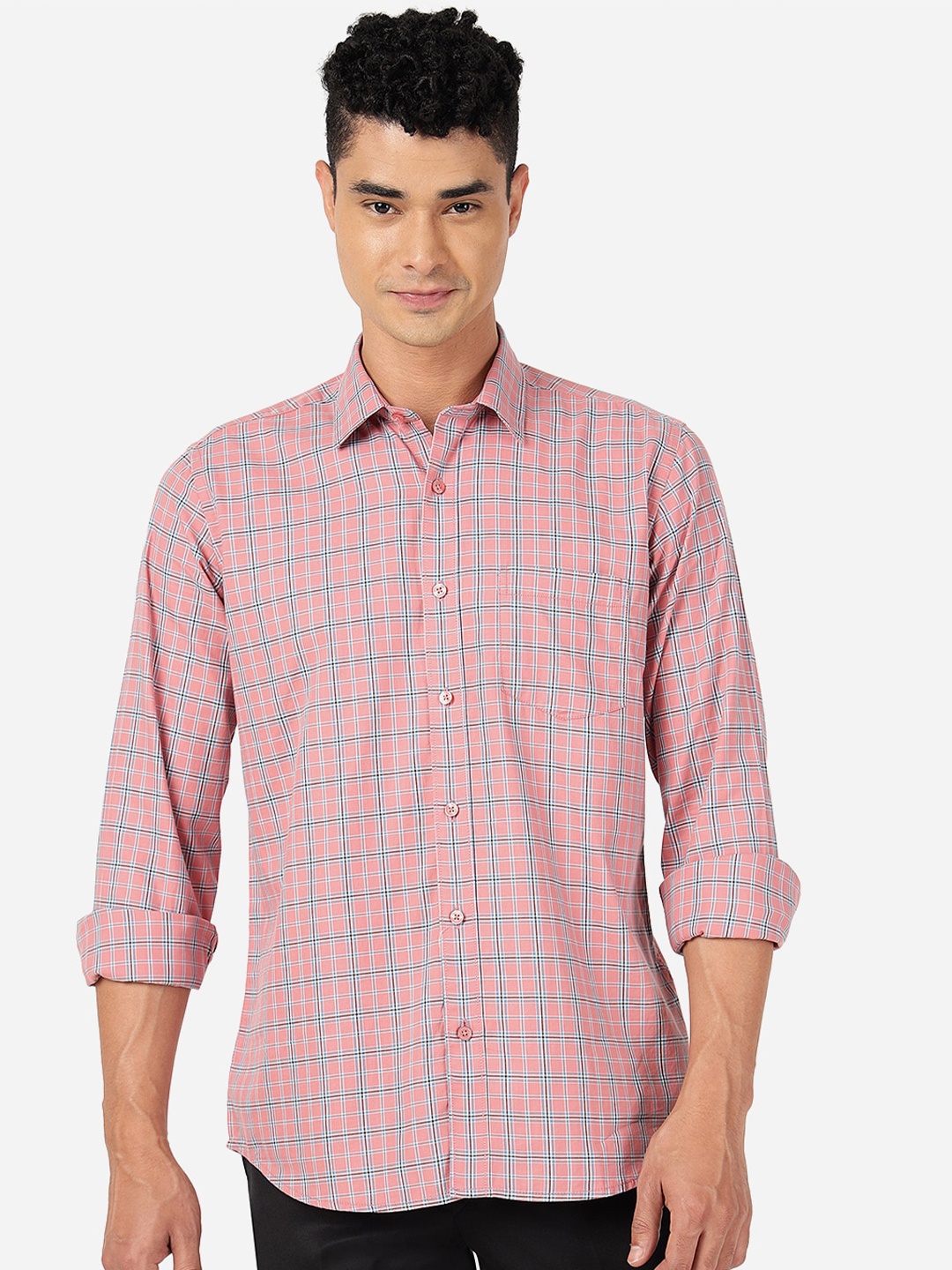 

Greenfibre Slim Fit Checked Pure Cotton Casual Shirt, Pink