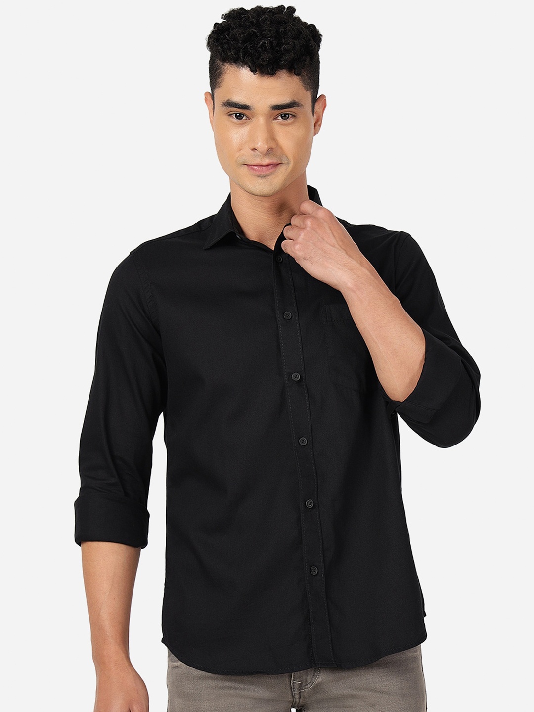 

Greenfibre Slim Fit Pure Cotton Casual Shirt, Black