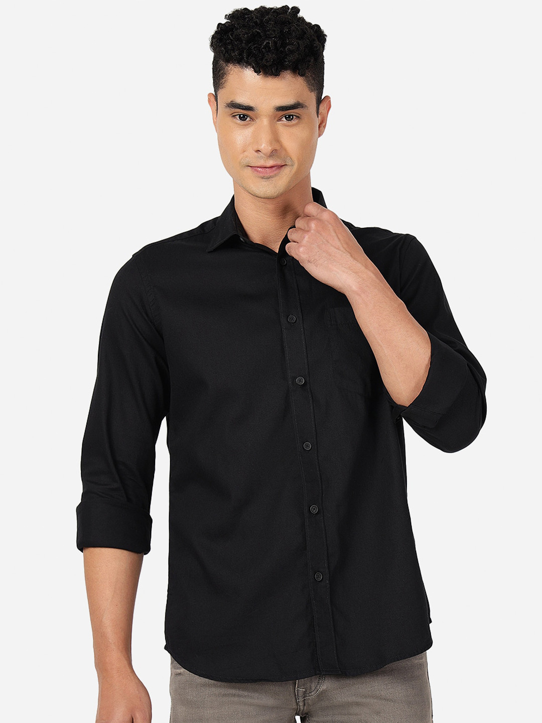 

Greenfibre Slim Fit Pure Cotton Casual Shirt, Black