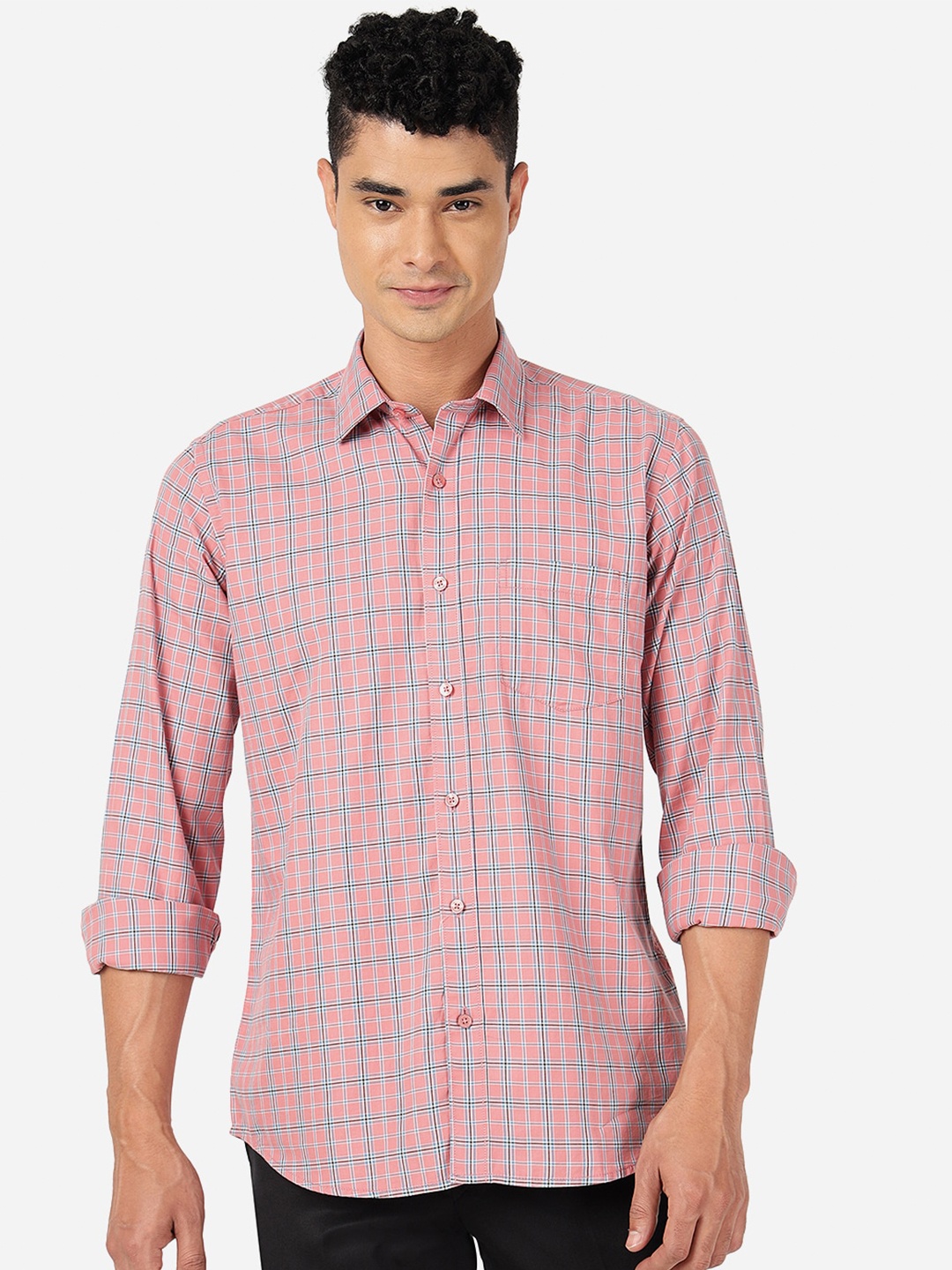 

Greenfibre Slim Fit Checked Pure Cotton Casual Shirt, Pink