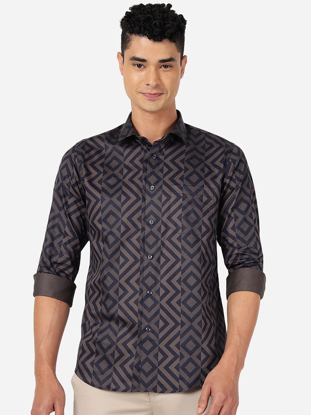 

Greenfibre Slim Fit Printed Pure Cotton Casual Shirt, Blue