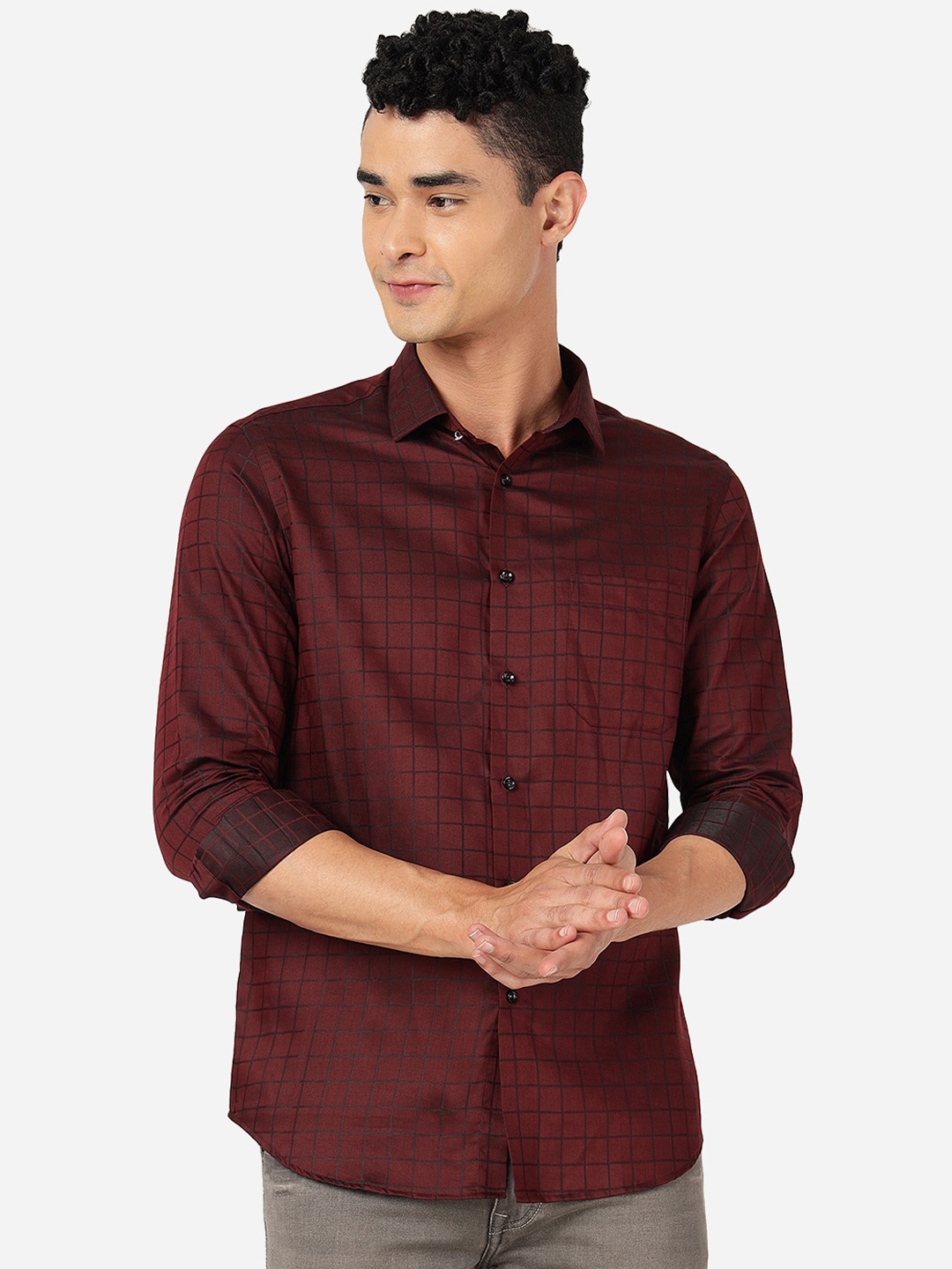 

Greenfibre Slim Fit Opaque Checked Pure Cotton Casual Shirt, Maroon