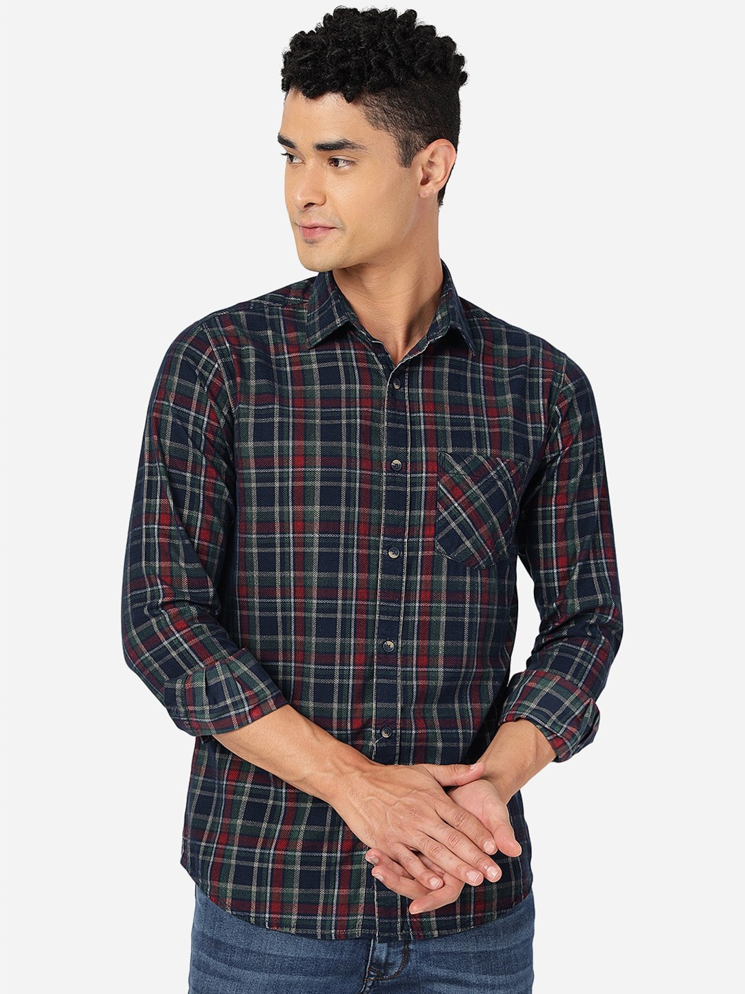

JADE BLUE Slim Fit Checked Pure Cotton Casual Shirt
