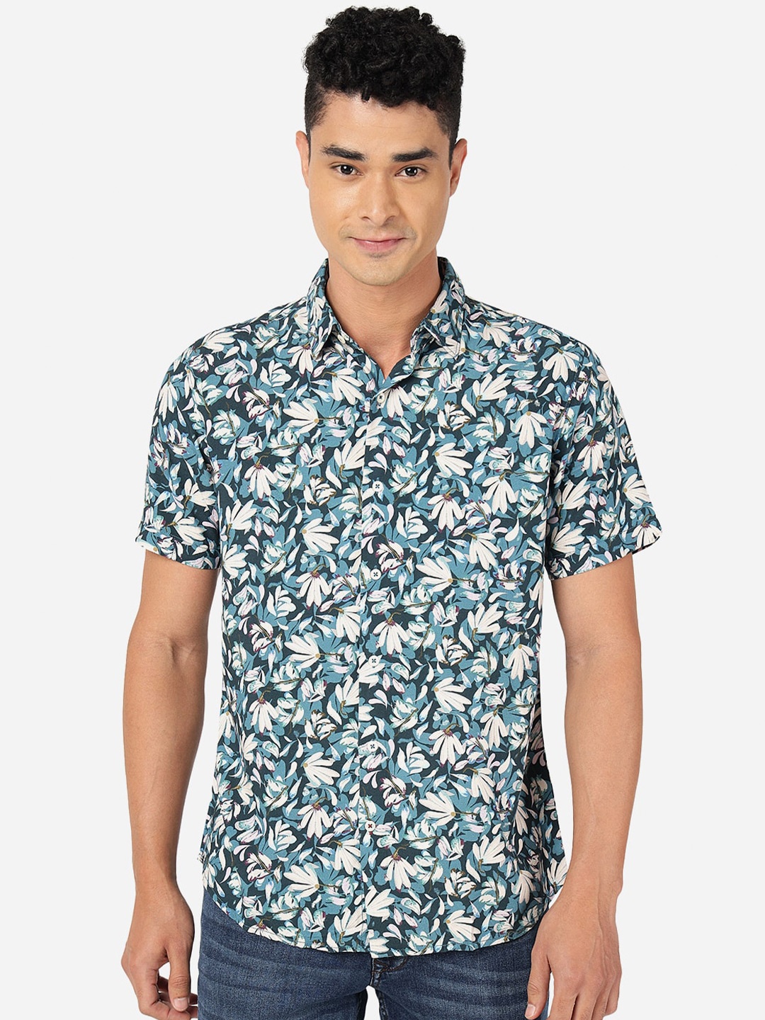 

JADE BLUE Slim Fit Floral Printed Pure Cotton Casual Shirt