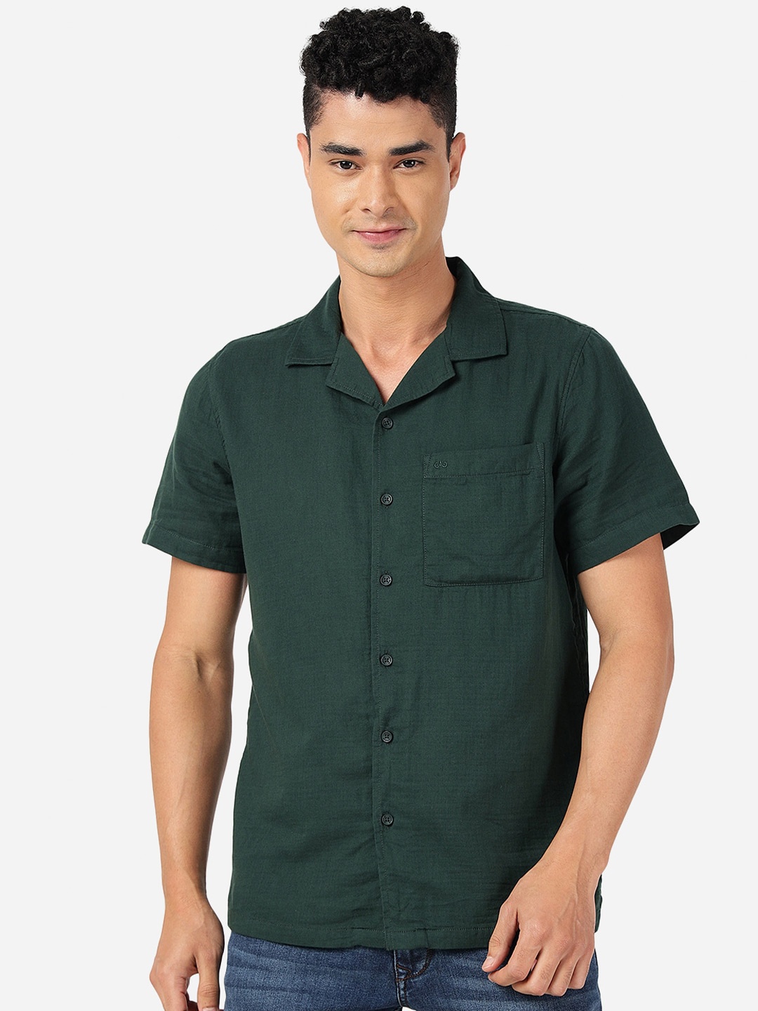 

JADE BLUE Slim Fit Pure Cotton Casual Shirt, Green