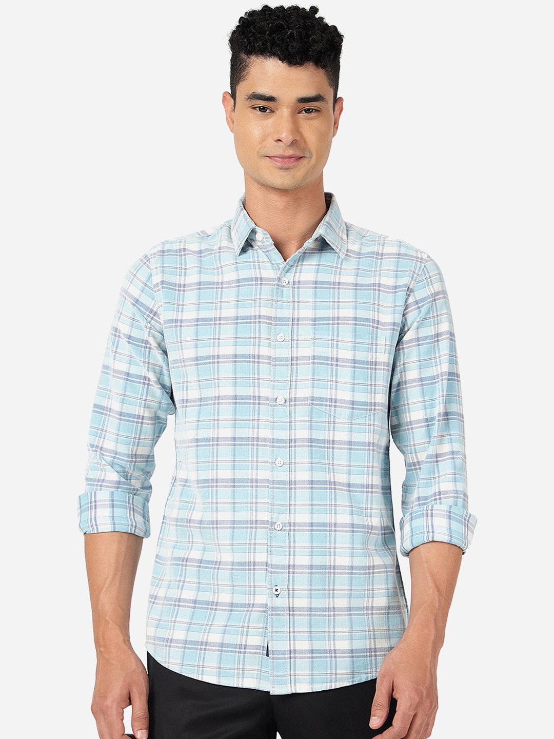 

JADE BLUE Slim Fit Checked Pure Cotton Casual Shirt
