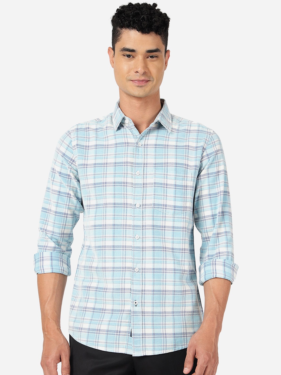 

JADE BLUE Slim Fit Checked Pure Cotton Casual Shirt