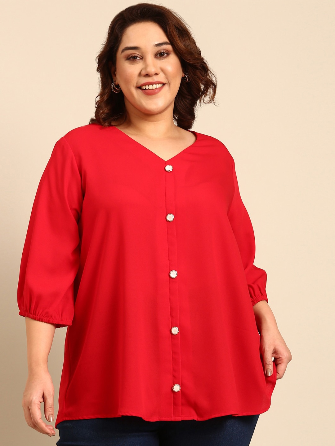 

The Pink Moon Plus Size V-Neck A-Line Top, Red