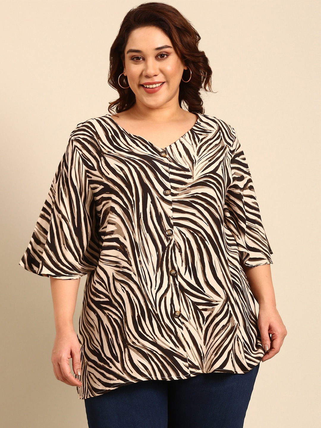 

The Pink Moon Plus Size Animal Printed Regular Top, Beige