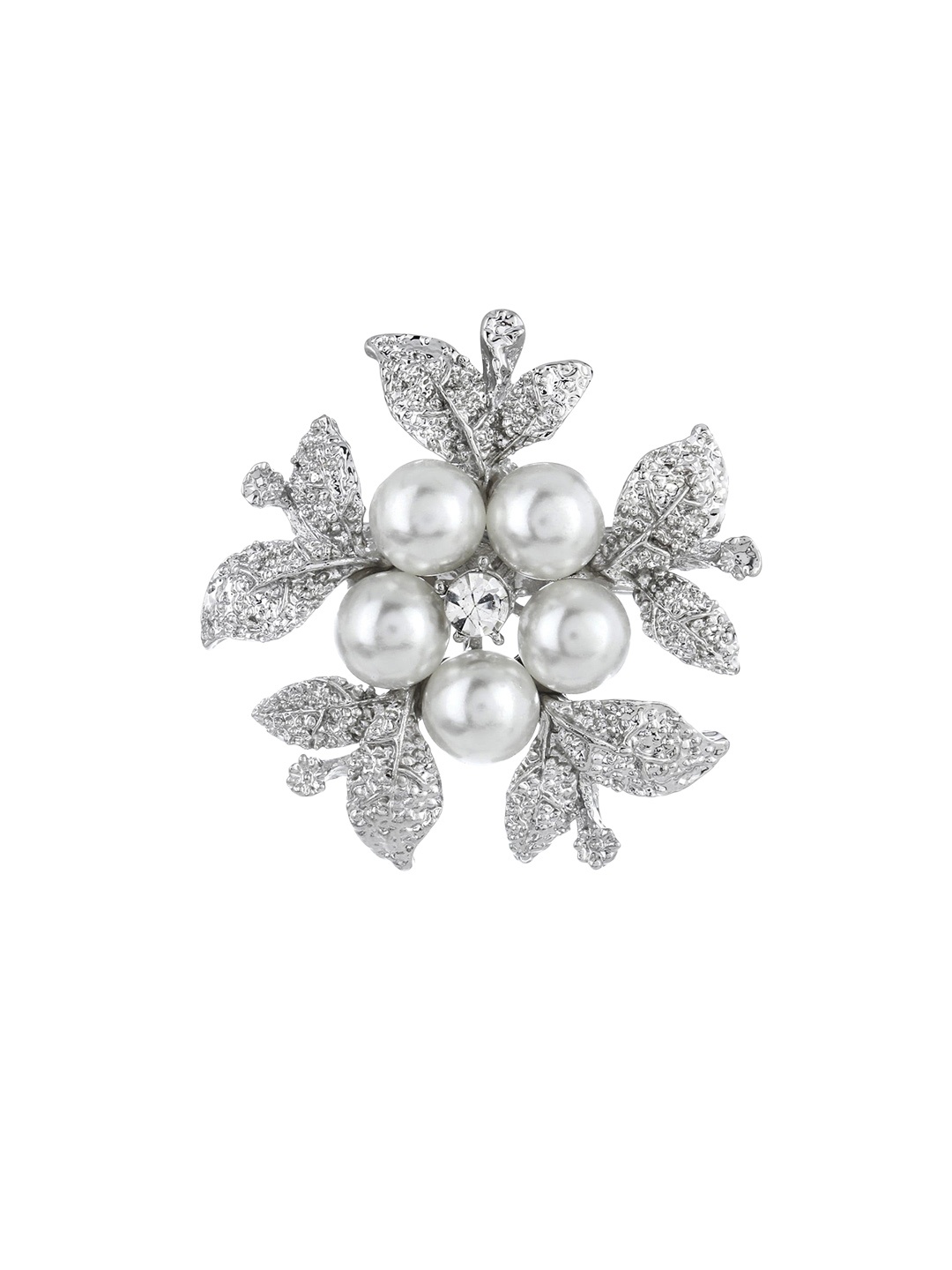 

SYGA 5 Pearl Crystal Rhinestone Jewellery Brooch, Silver