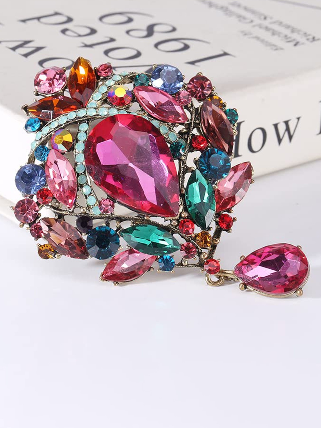 

SYGA Rhinestone Gorgeous Luxury Flower Colorful Brooch, Red