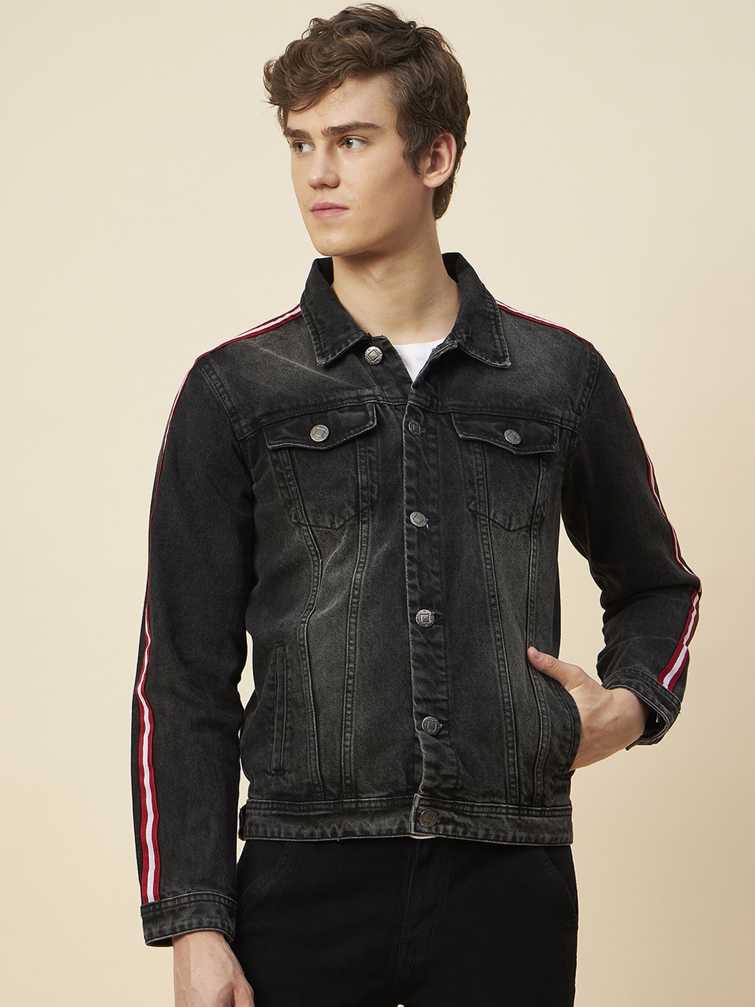 

High Star Washed Spread Collar Long Sleeves Denim Jacket, Blue