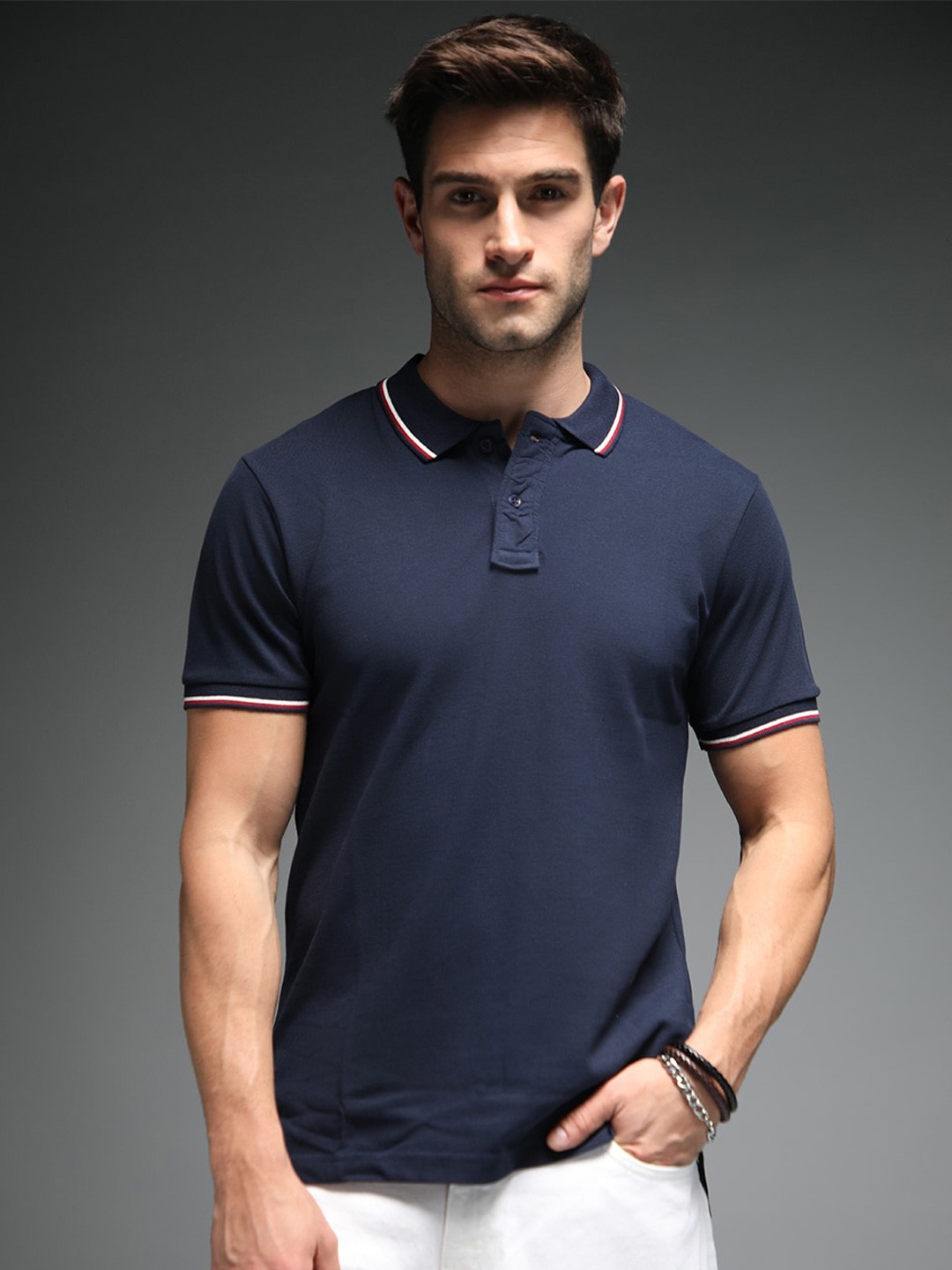 

High Star Polo Collar Short Sleeves Cotton Regular T-shirt, Blue