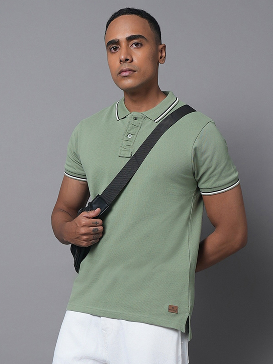 

High Star Polo Collar Short Sleeves Cotton Regular T-shirt, Green