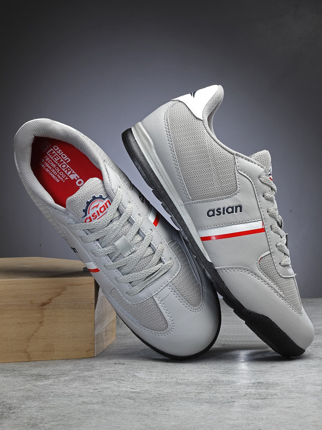 

ASIAN Men Textured Memory Foam Insole Lace Up Sneakers, Grey