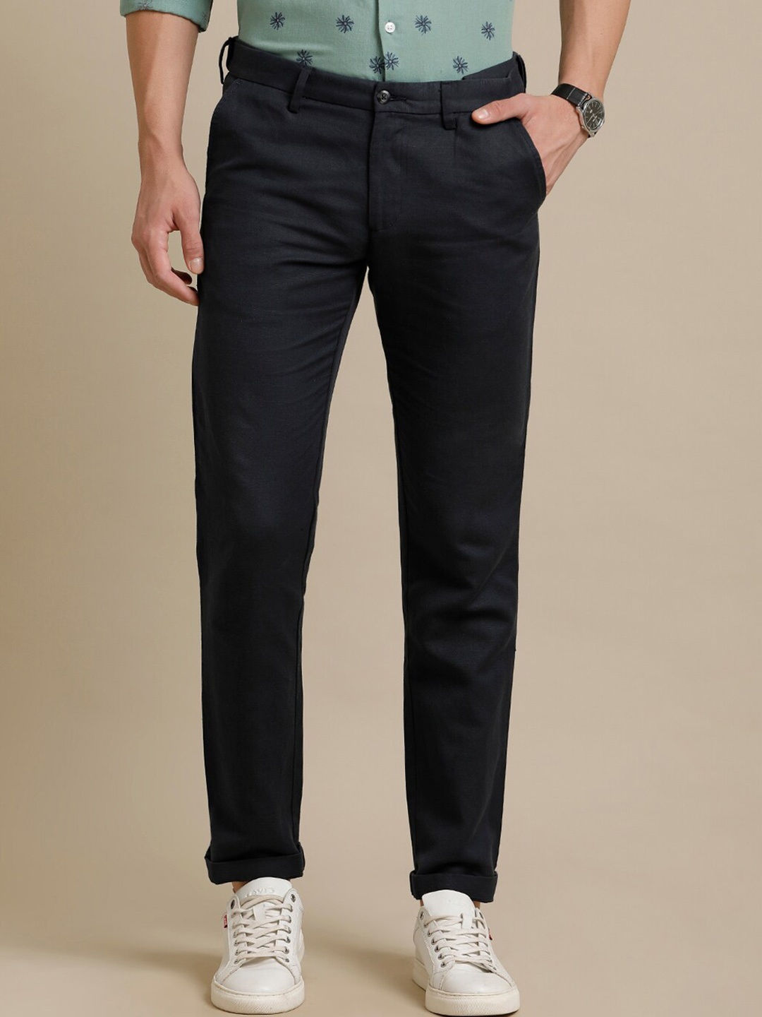 

Linen Club Men Smart Chinos Trouser, Navy blue