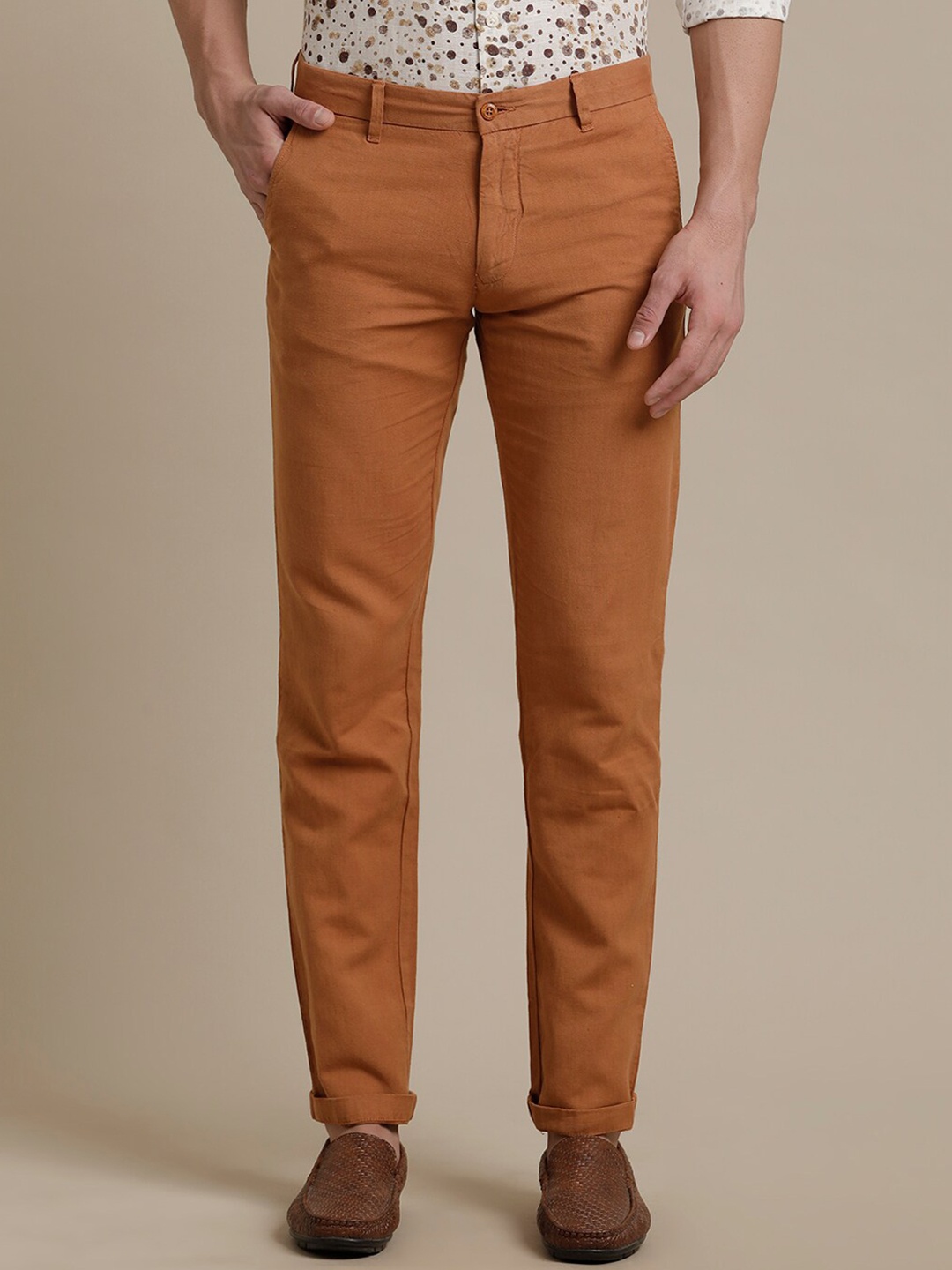 

Linen Club Men Smart Fit Pure Linen Trousers, Copper