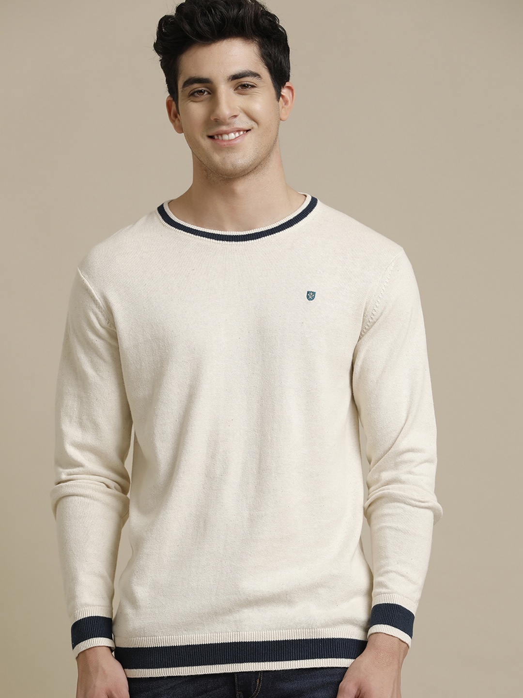 

Linen Club Men Linen Blend Antimicrobial Applique T-shirt, Off white