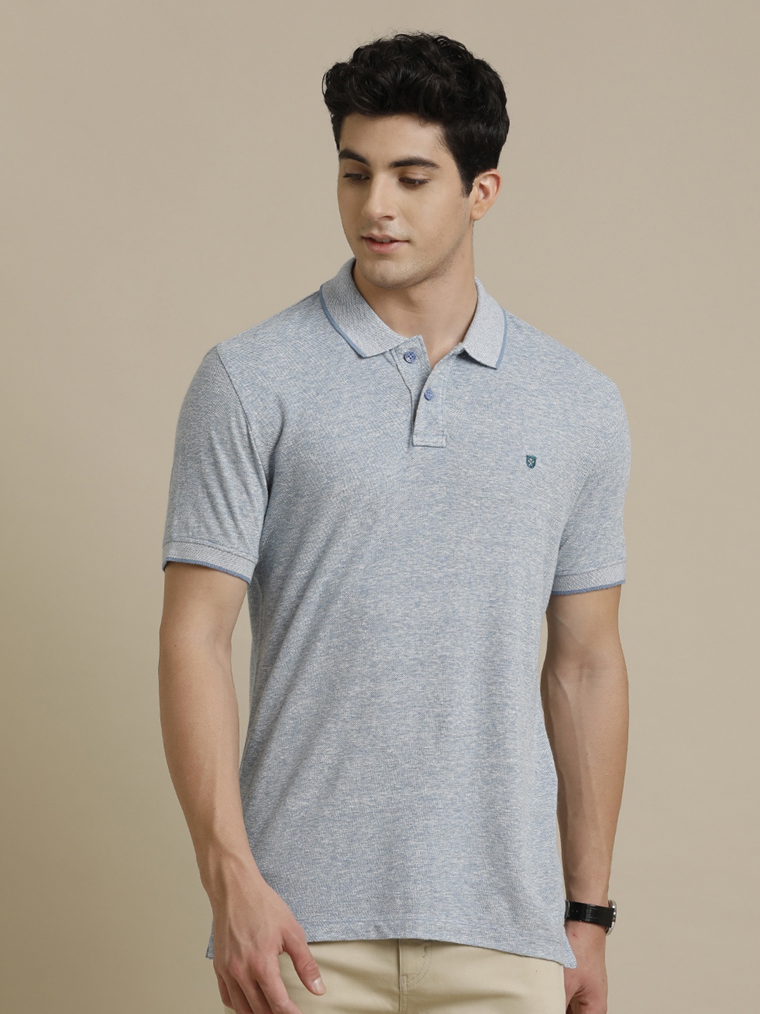 

Linen Club Men Polo Collar Linen Blend Antimicrobial Applique T-shirt, Blue
