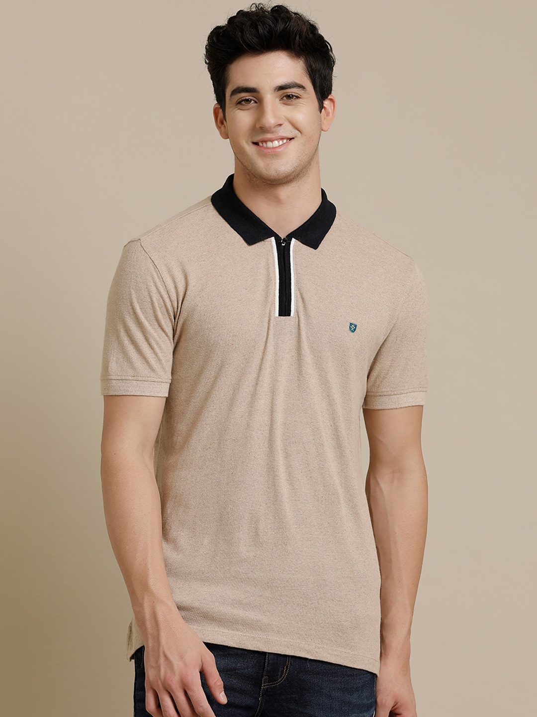 

Linen Club Polo Collar Linen Antimicrobial T-shirt, Beige