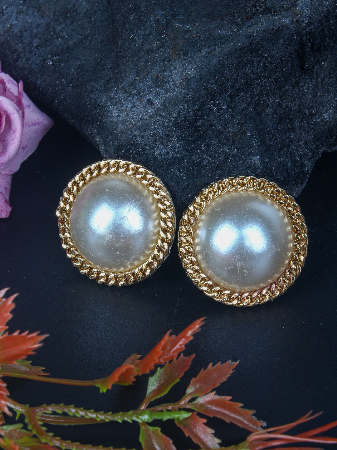 

DressBerry White Gold-Plated Beaded Contemporary Studs Earrings