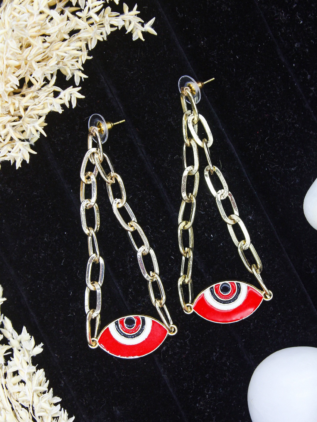 

DressBerry Red Enameled Gold-Plated Contemporary Drop Earrings