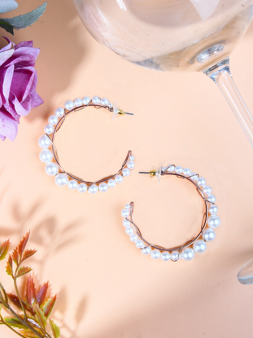 

DressBerry White Contemporary Brass Half Hoop Earrings, Rose gold