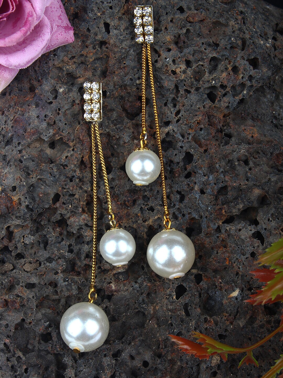 

DressBerry Gold-Plated Beaded Contemporary Drop Earrings