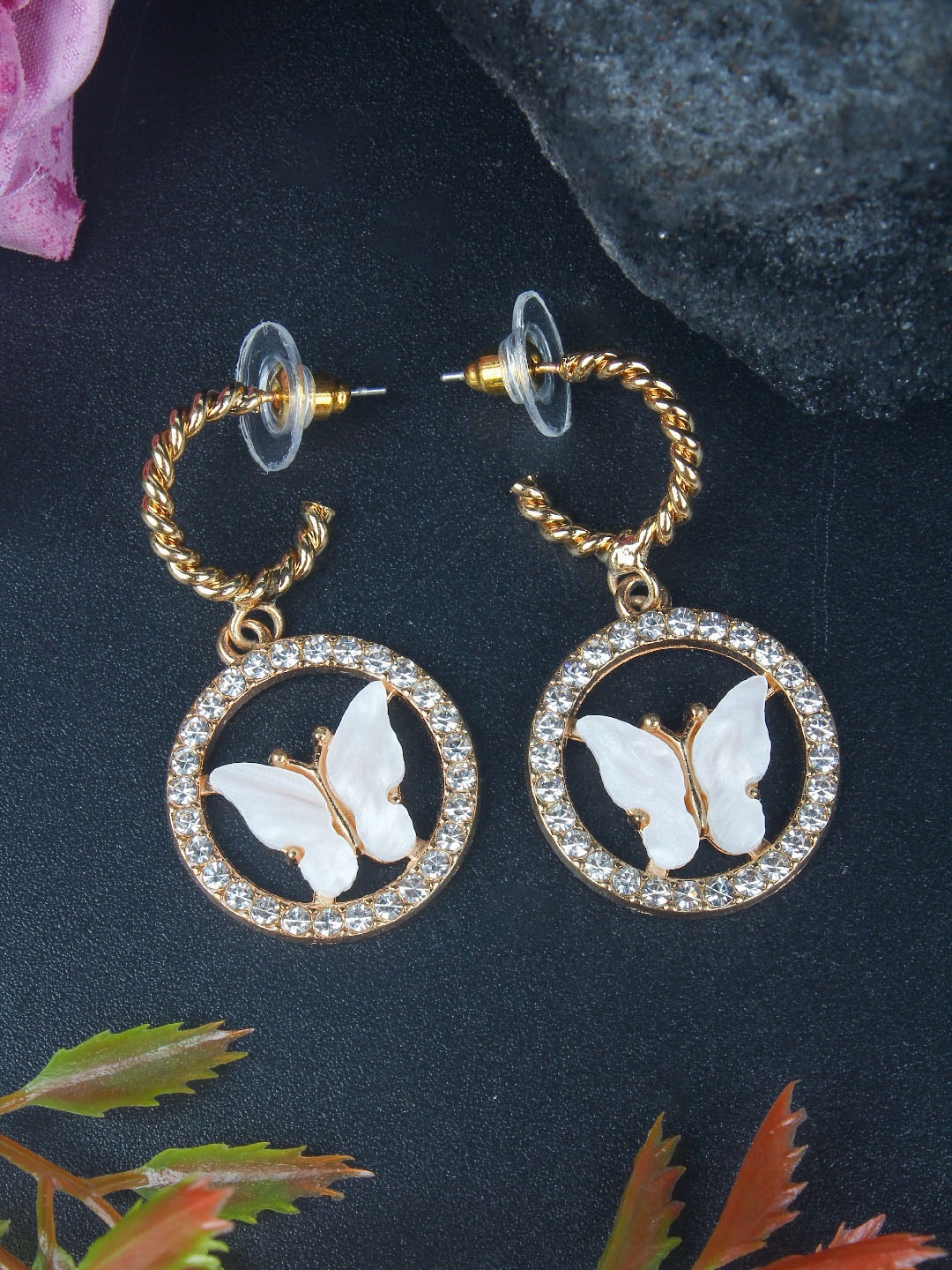 

DressBerry White Contemporary Brass Drop Earrings