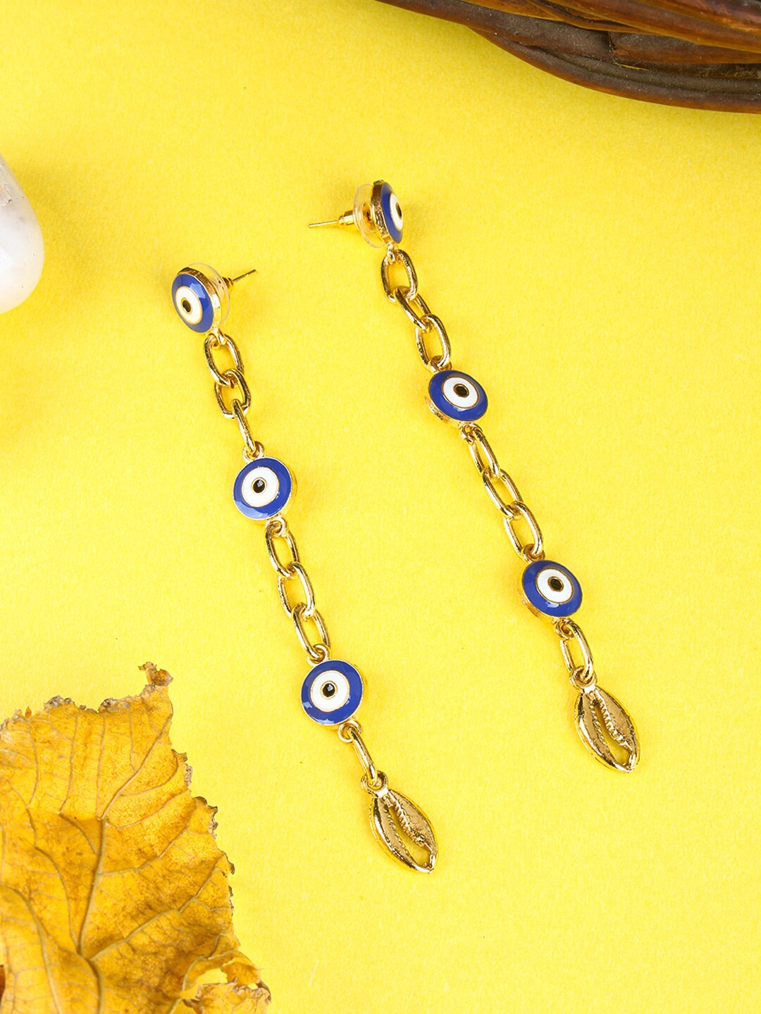 

DressBerry Blue Gold-Plated Evil Eye Enameled Contemporary Drop Earrings