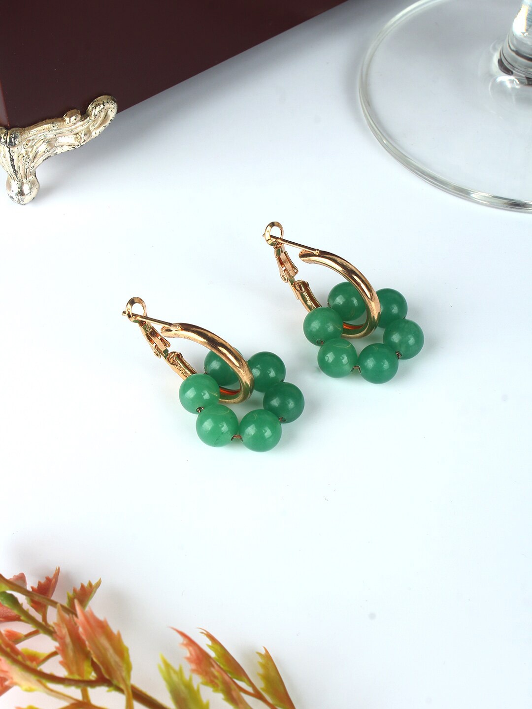 

DressBerry Green Gold-Plated Contemporary Half Hoop Earrings