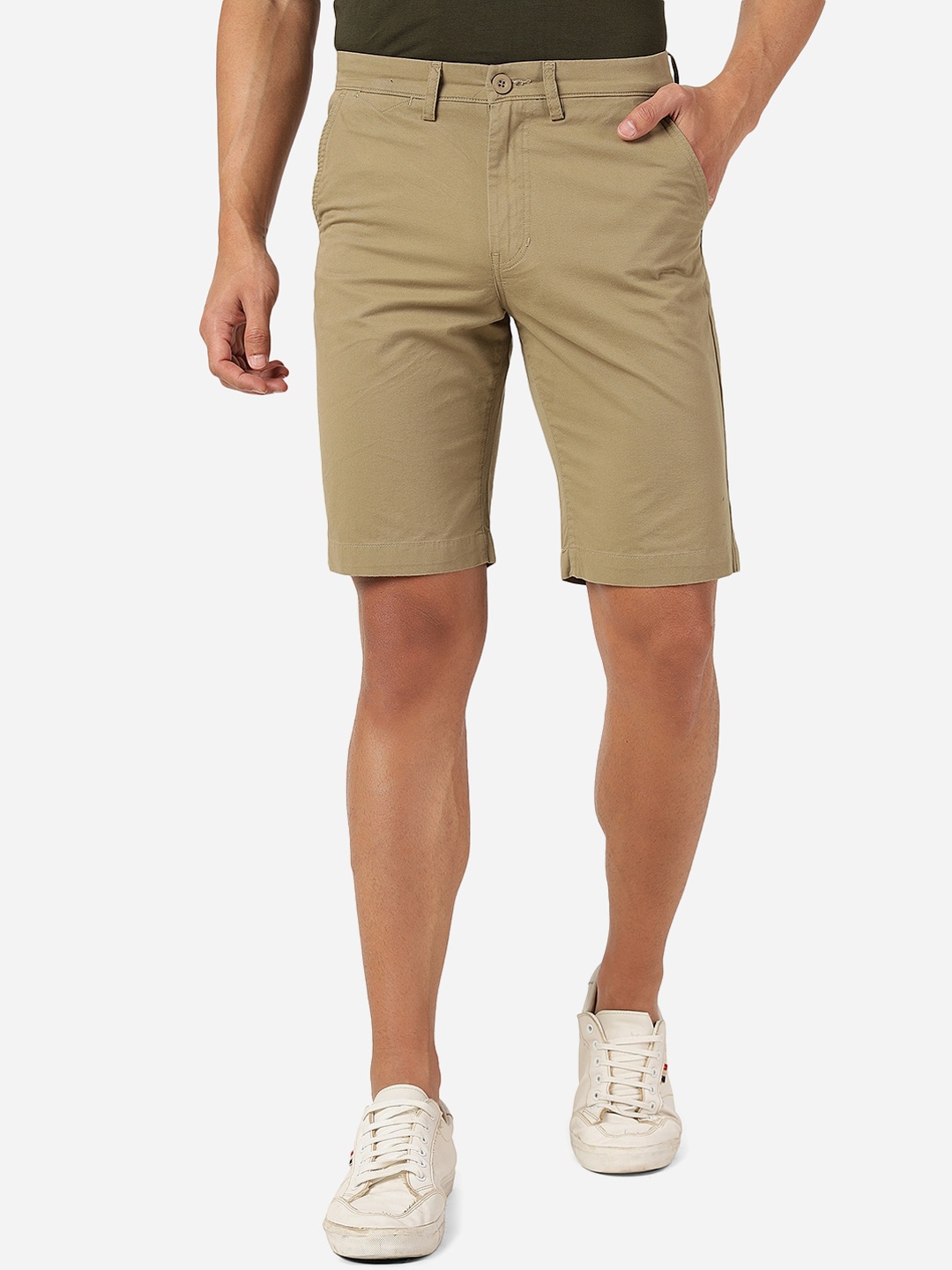 

JADE BLUE Men Slim Fit Pure Cotton Shorts, Beige