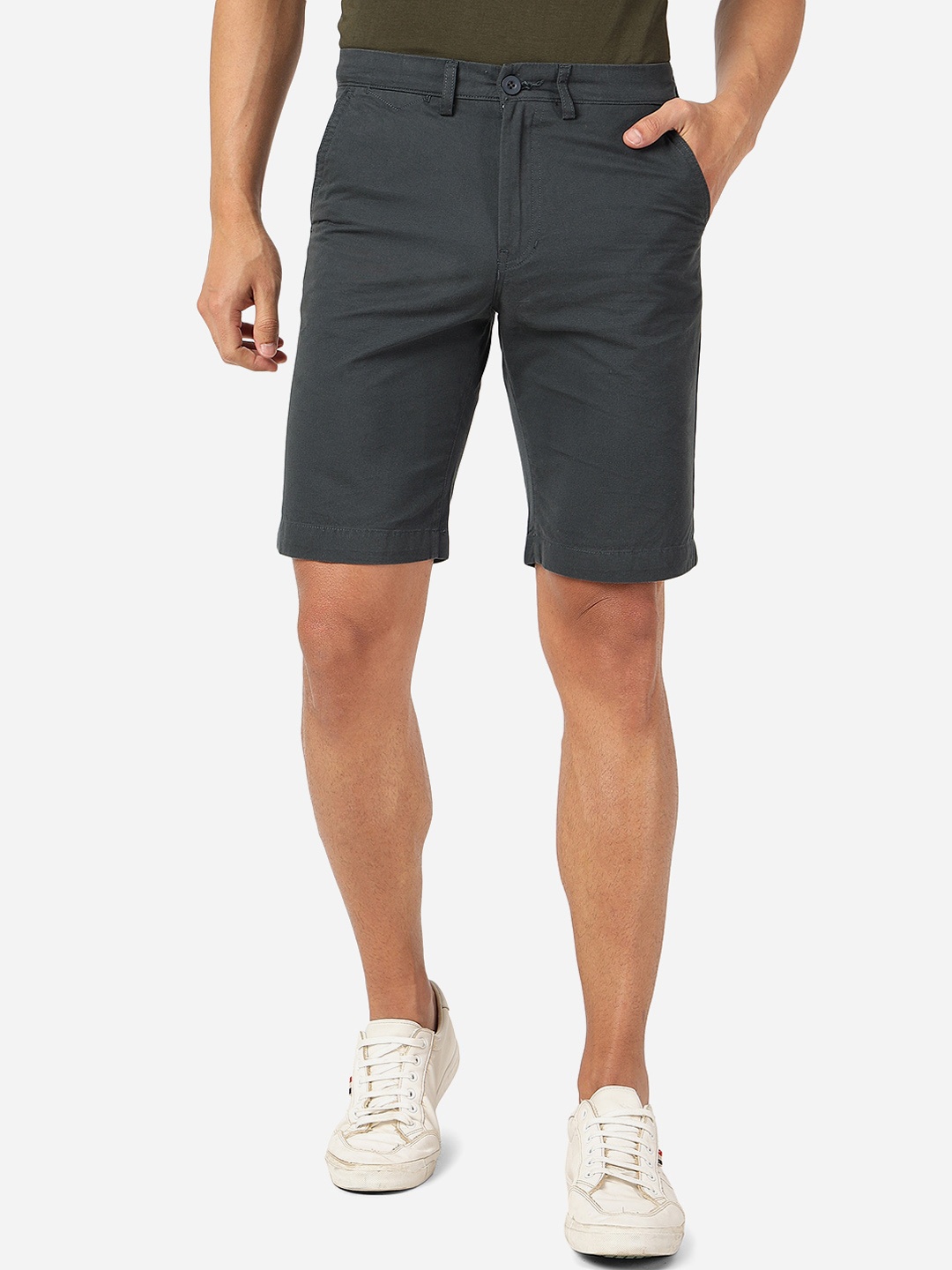 

JADE BLUE Men Slim Fit Pure Cotton Shorts, Navy blue