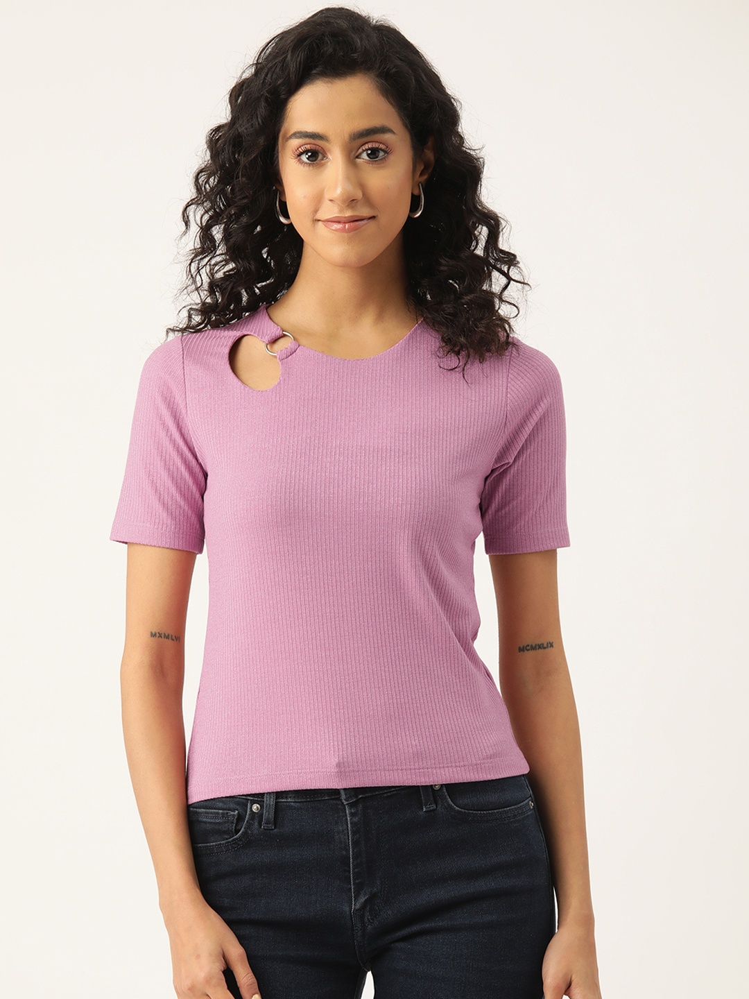 

Madame Ribbed Cut-Out Top, Pink