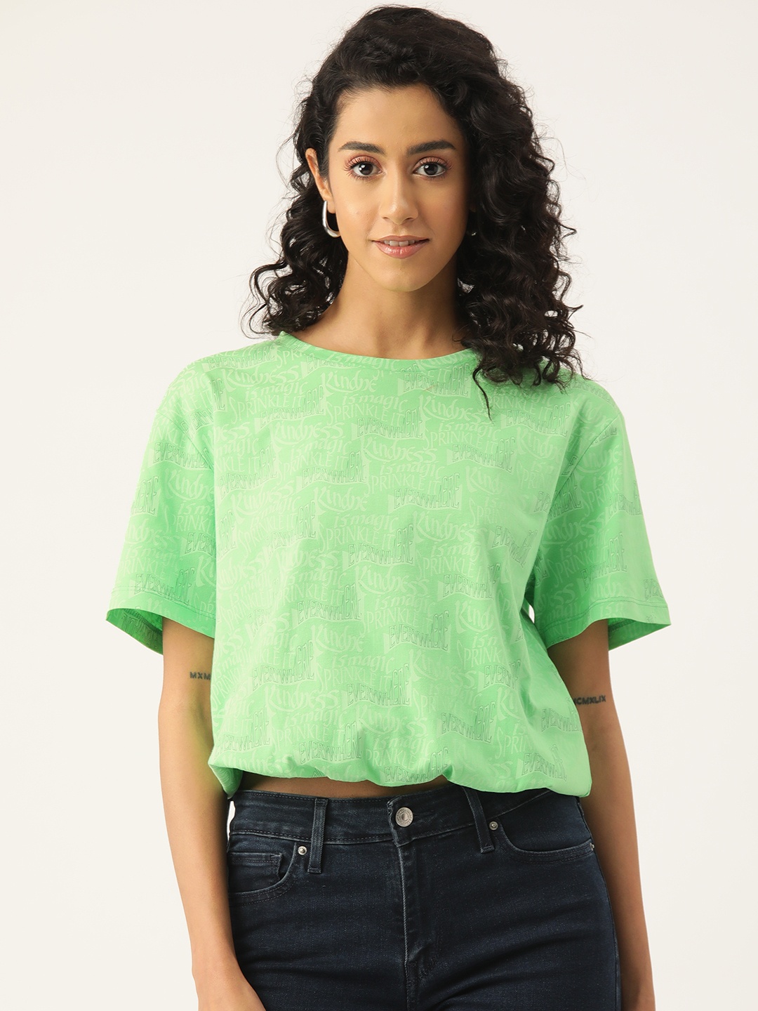 

Madame Printed Cotton Blouson Crop Top, Green