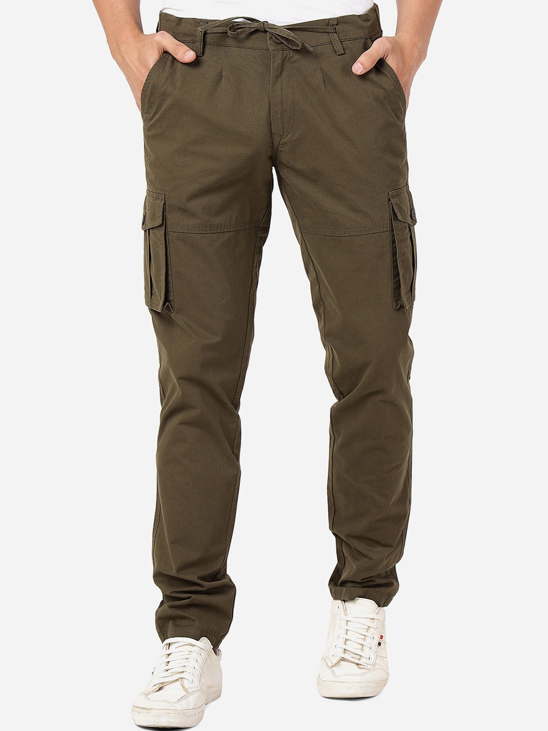 

JADE BLUE Men Pure Cotton Mid-Rise Track Pants, Green
